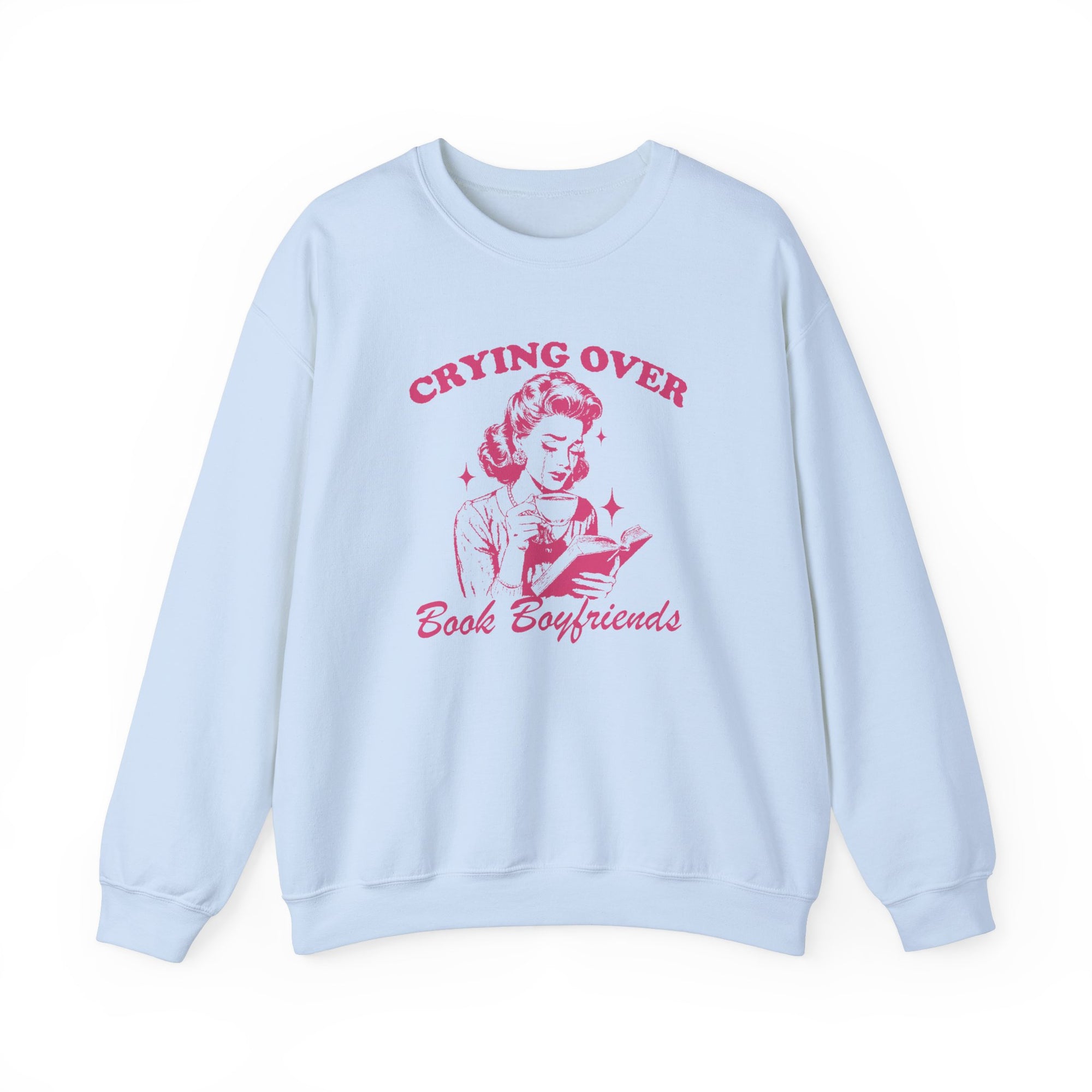 Crying Over Book Boyfriends Crewneck Sweatshirt-Light Blue