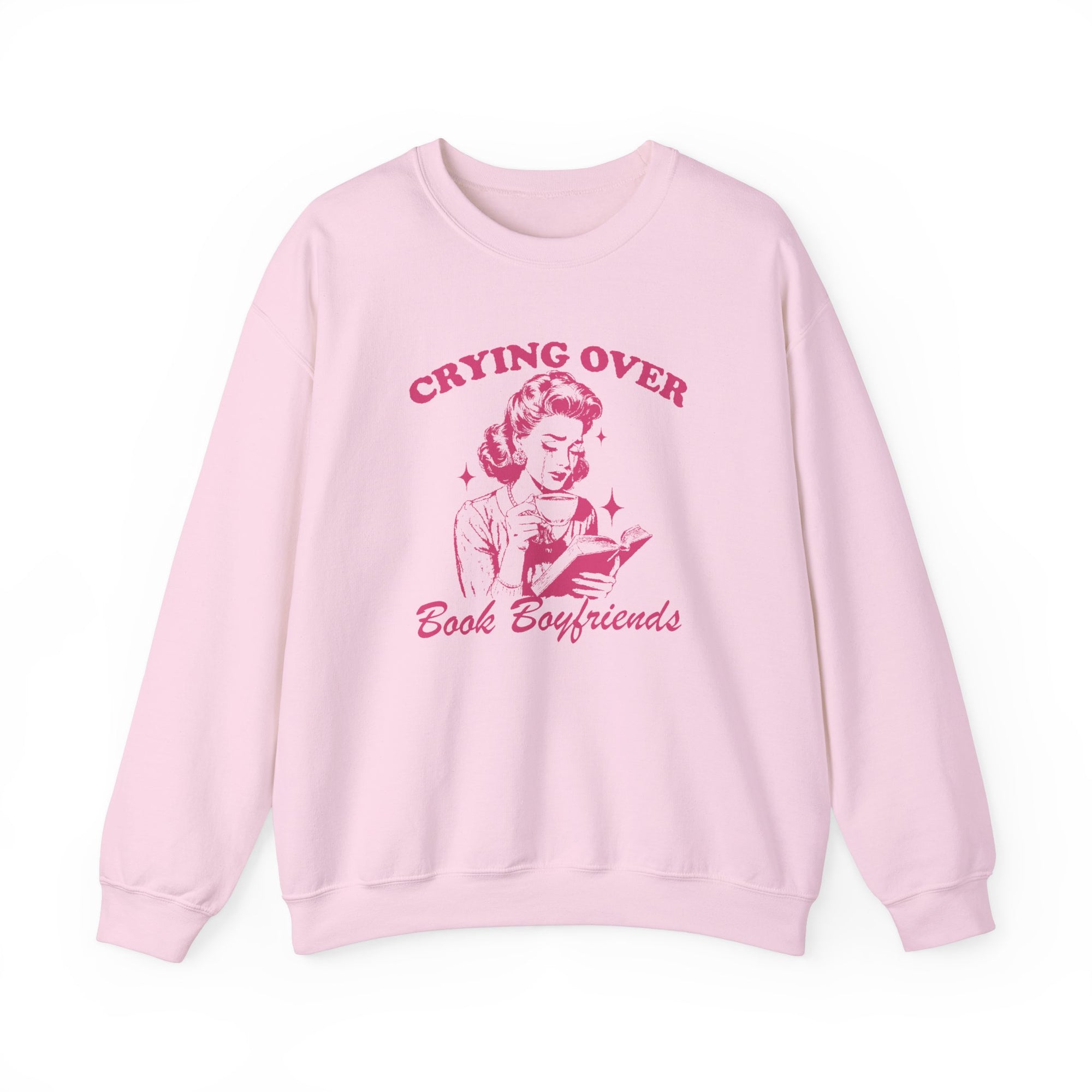 Crying Over Book Boyfriends Crewneck Sweatshirt-Light Pink