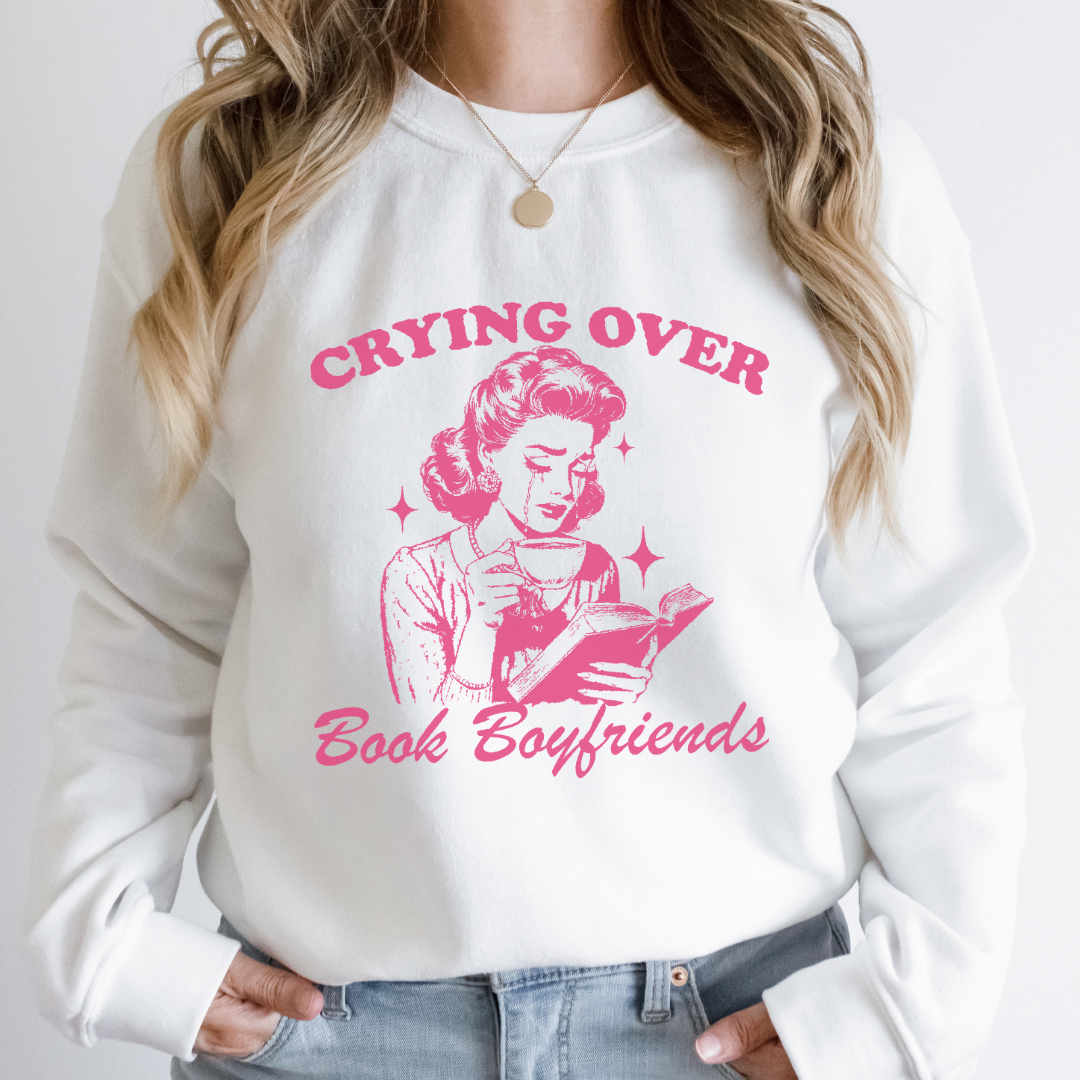 Crying Over Book Boyfriends Crewneck Sweatshirt-White