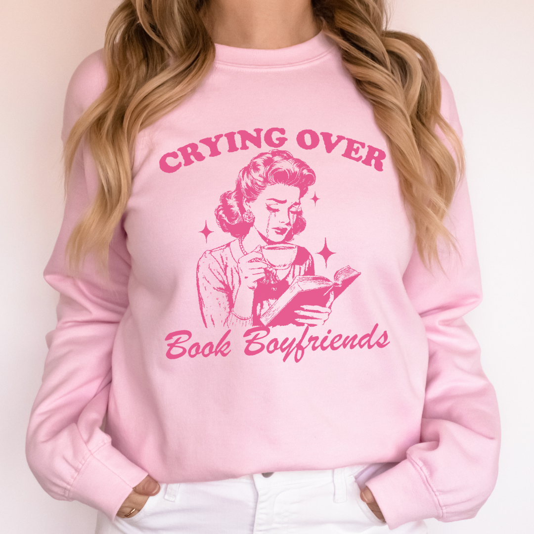 Crying Over Book Boyfriends Crewneck Sweatshirt-Light Pink