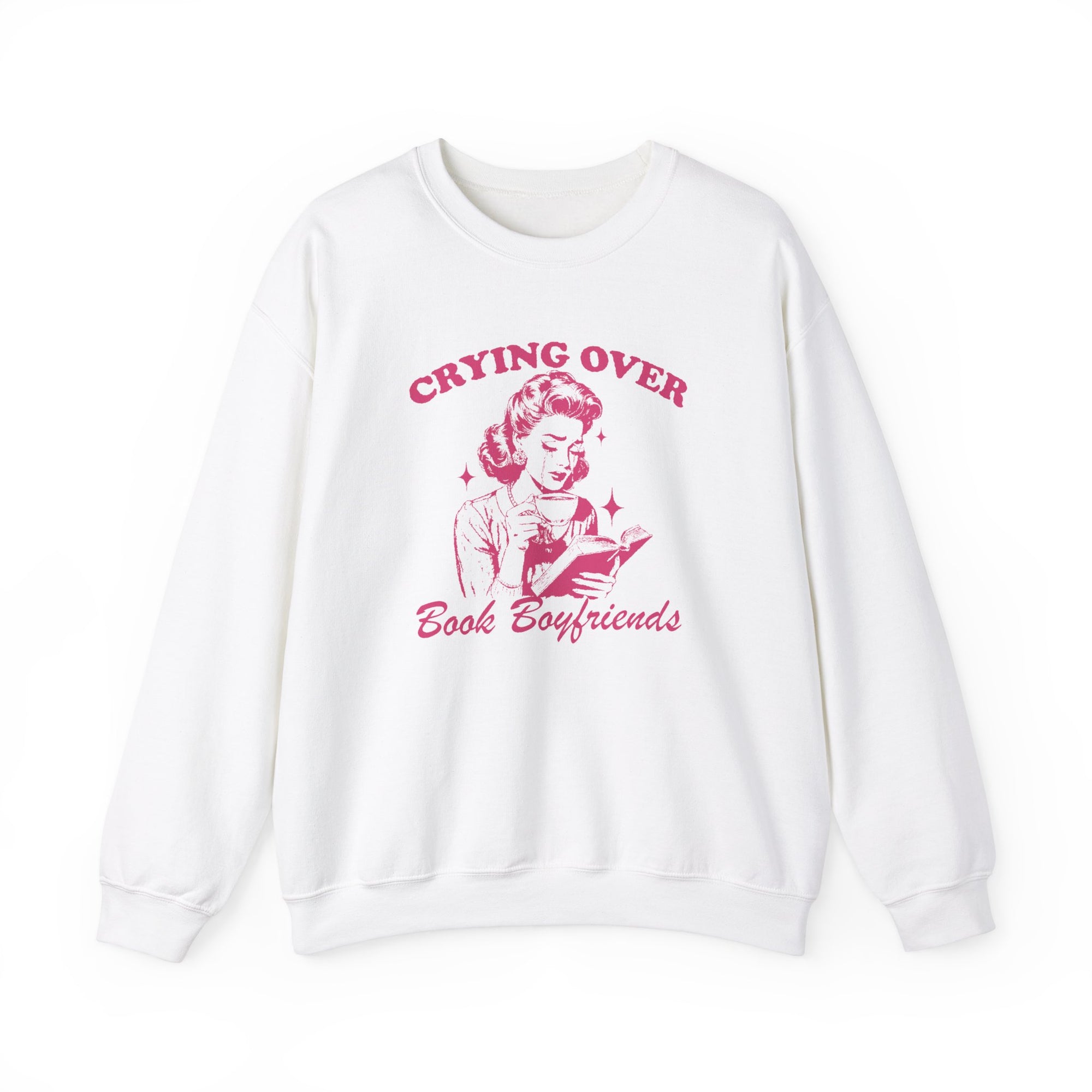 Crying Over Book Boyfriends Crewneck Sweatshirt-White